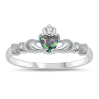 Heart Cut 1.15 Ct Rainbow Topaz Claddagh Ring