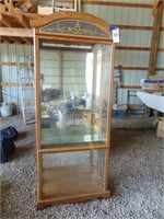 OAK GLASS CURIO CABINET WITH GLASS SHELVES