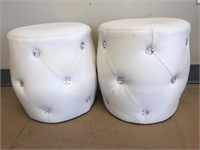 Pair of White Leather-like Poufs