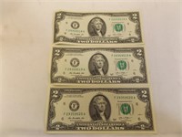 Lot of 3- 2003 Two Dollar Bills