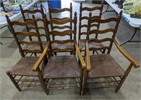 6 ct wooden and wicker dinner chair lot