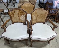 3 ct wood and wicker Upholstered chair lot