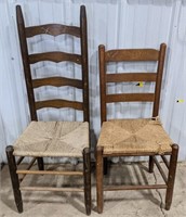 Wood Dining Chairs, 43" Max H. Some writing on
