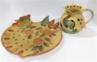 Italian Ceramic Pitcher & Serving Platter @