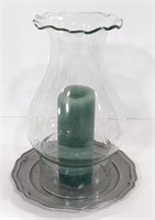 Glass Candle Chimney in Pewter Plate, 13½" H