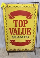 Vtg Tin Top Value Stamps Sign, 41" H