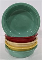 Vintage Fiestaware Shallow Bowls in Teal, Yellow,