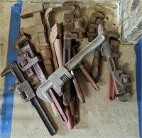 Forged Steel Pipe Wrench Lot Various Sizes