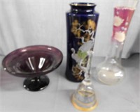 Enameled glass 11.5" vase - gold enameled bell -