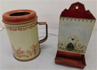 Antique "Victorian Lady" match holder & shaker tin
