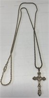 Sterling silver 30" necklace w a cross ships