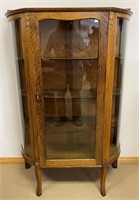 GREAT 1910 SOLID OAK CURVED GLASS ONE DOOR CABINET