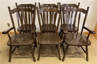 VINTAGE SOLID OAK ARROW BACK CHAIRS W TWO CAPTAINS