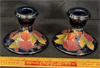 PRETTY MOORCROFT POTTERY COBALT CANDLESTICKS