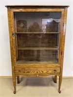 DESIRABLE SOLID OAK GLASS SIDE DISPLAY CASE