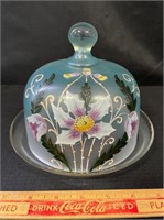 SWEET HAND PAINTED GLASS COVERED CHEESE DISH
