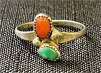 NICE STERLING SILVER RING WITH CORAL STONE