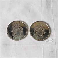 (2) 50 CENT PIECES 50c COINS CANADA 2002