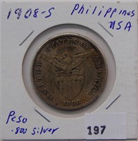 1908-S Philippines (USA) Peso .800 Sliver