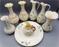 Beleek Irish Pottery Shamrocks Lot of 8