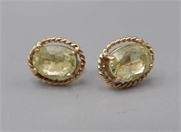 Beautiful 14k Gold Green Gemstone Earrings