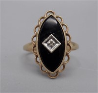 10k Gold Onyx & Diamond Chip Ring 6