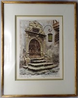 Reinhold Bach Signed Colored Etching Rothenburg