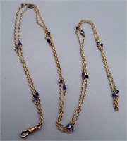 14k Gold & Blue Sapphires Necklace 38" Chain