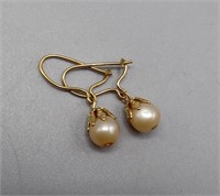 14k Gold & Pearl Dangle Earrings