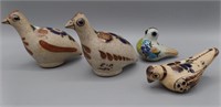 Signed Tonala Mexico Folk Art Pottery Birds