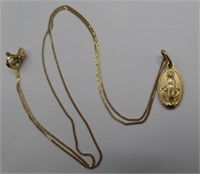 14k &18k Gold Virgin Mary Madonna Pendant Necklace
