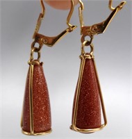 Vintage 18k Gold Goldstone Earrings