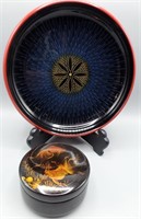 Asian Lacquer Koi Trinket Box & Abstract Bowl