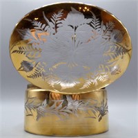 Victorian Etched Cut to Clear Gold Casket Jar