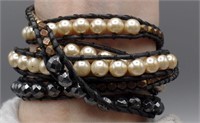 Chan Luu 5x Sterling Leather & Pearl Wrap Bracelet