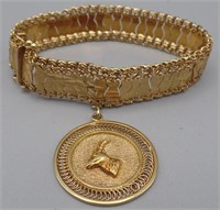 18k Gold Bracelet & Ram Charm 29 grams