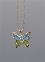 10k Blue Topaz Peridot Butterfly Pendant Necklace