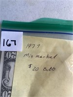 1977 MISC MARKED $20 BILL