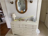 Wall Mirror and Chest of Drawers, Lamp