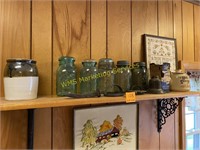 Shelf Contents - Blue Jars, Cookie Cutter, Etc.