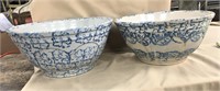 (2) Blue & White Spongeware Bowls, 12 1/2 Dia.