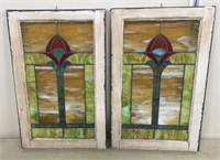 Pr. Antique Stain Glass Windows 19"L x 30"H