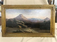 19thC Landscape Painting Oil on Wood Panel