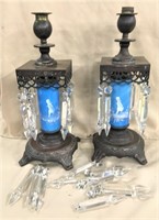 Old Mary Gregoray Candle Holders w/ Prisms 13'H