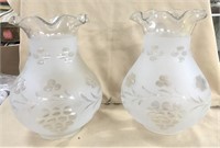 Pr. Old Etched & Frosted Lamp Shades 101/2"