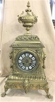 Large Cast Brass Mantle Clock w/ Urn & Lion Heads
