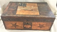 19thC Patriotic Sewing Box w/ Flag Motif