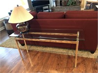 Glass/Brass Sofa Table and Lamp