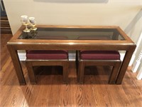 Wood & Glass Top Sofa Table with Stools