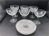 Etched Champagne Glasses & Plates